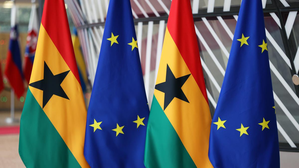 Ghana and EU flags seen side by side