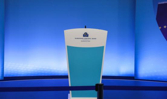 Podium bearing the logo of the ECB