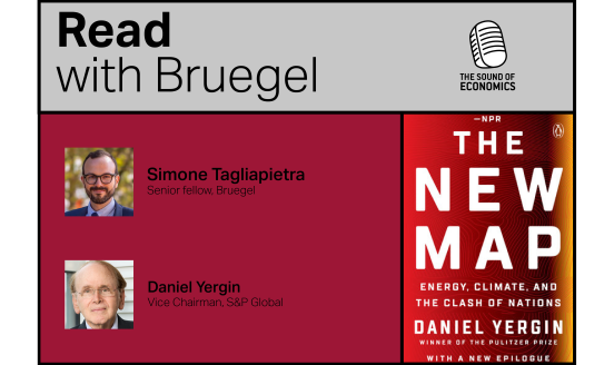 Picture of Simone Tagliapietra and Daniel Yergin, as well as the cover of Daniel Yergin's book 'The New Map'